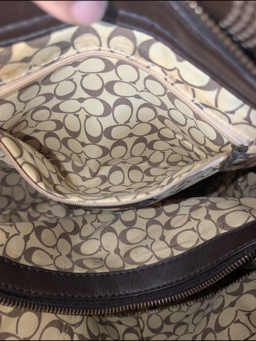Purse Tote Shoulder Bag Dark Brown Trim Dotted C Coach Logo Design Decent Shape - Picture 7 of 13